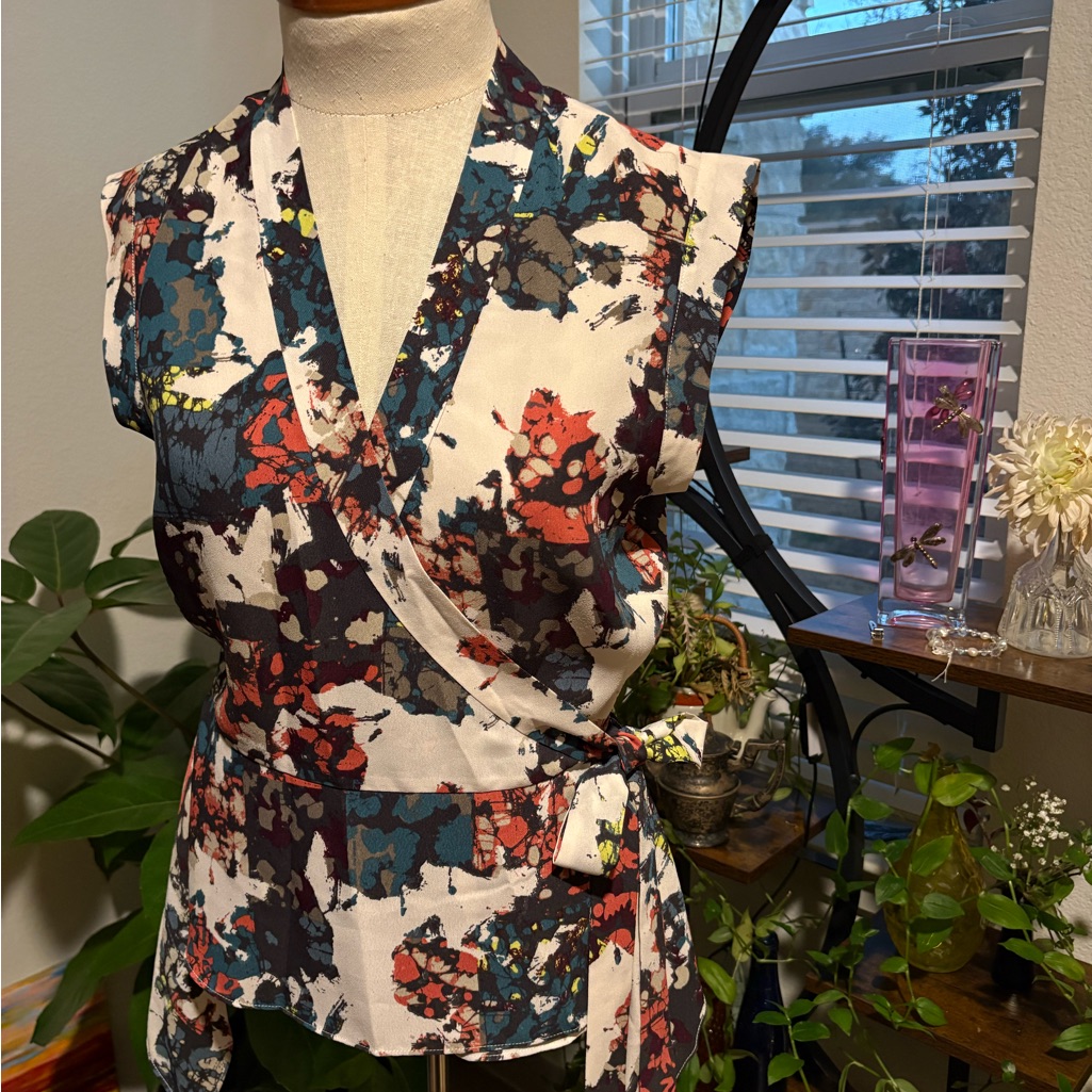Bcbgmaxazria Multicolor Floral Wrap Blouse